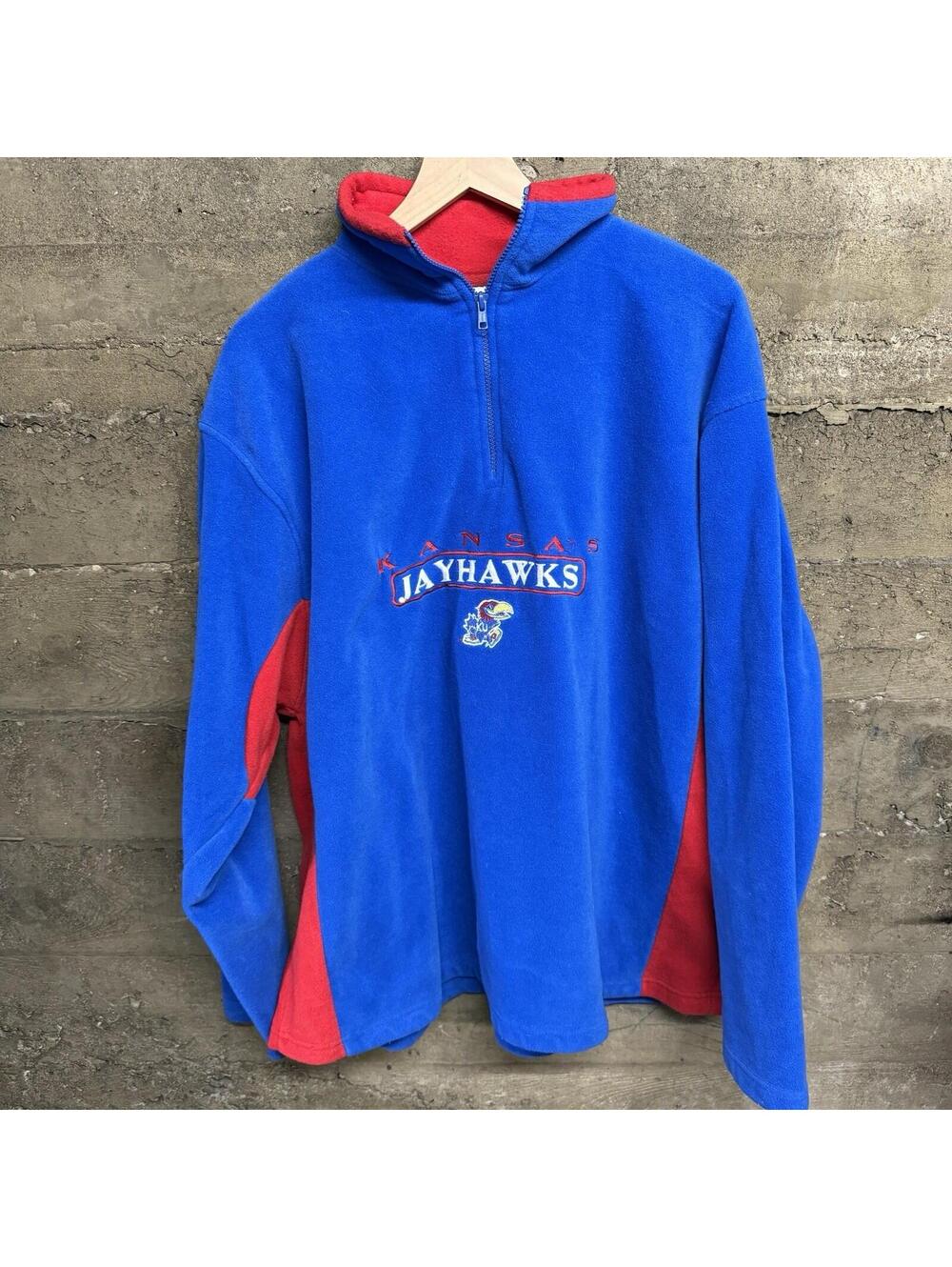 Men's Vintage Y2K Pro Edge Kansas Jayhawks Blue Red Fleece Jacket Sz XL